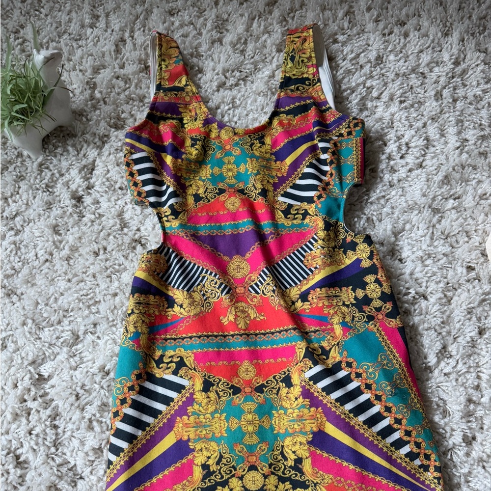 Colorful mini dress boho tribal vibe unique side slots, super cute summe…
